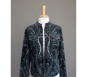 Charter Club Y2K Jacket Black Aqua Paisley Corduroy Gothic Romance Fairygoth M
